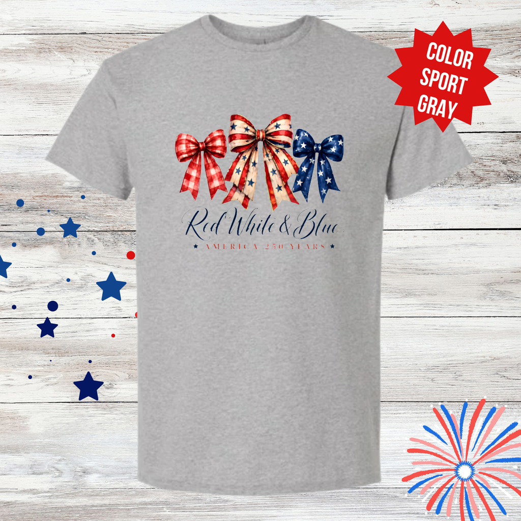 Red White & Blue Bow Shirt | America 250 Years Shirt | 4th of July Patriotic Tee | Independence Day Graphic T-Shirt | Cute USA Shirt