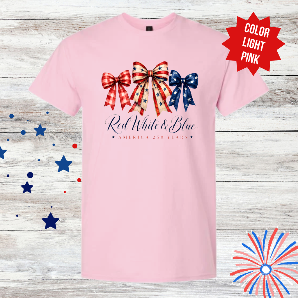Red White & Blue Bow Shirt | America 250 Years Shirt | 4th of July Patriotic Tee | Independence Day Graphic T-Shirt | Cute USA Shirt