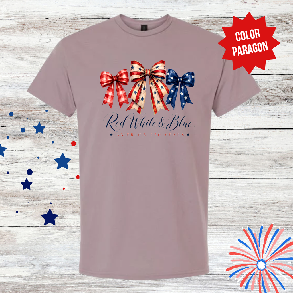 Red White & Blue Bow Shirt | America 250 Years Shirt | 4th of July Patriotic Tee | Independence Day Graphic T-Shirt | Cute USA Shirt