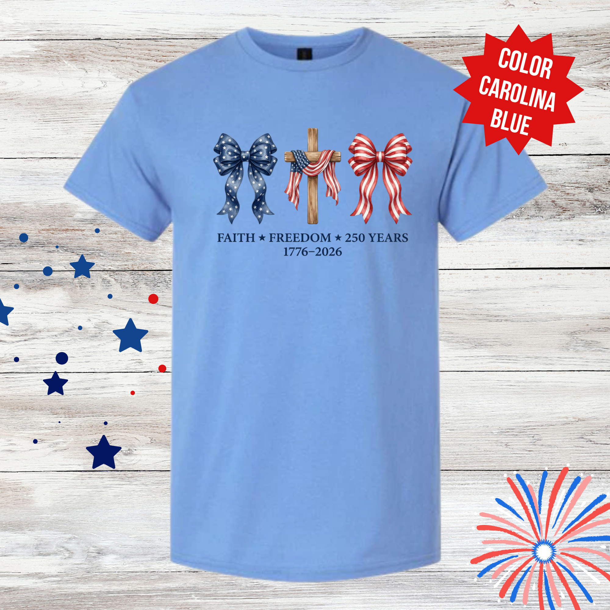 Faith Freedom 250 Years Shirt | Patriotic Christian T-Shirt | America 1776-2026 | Fourth of July Tee | USA Independence Day