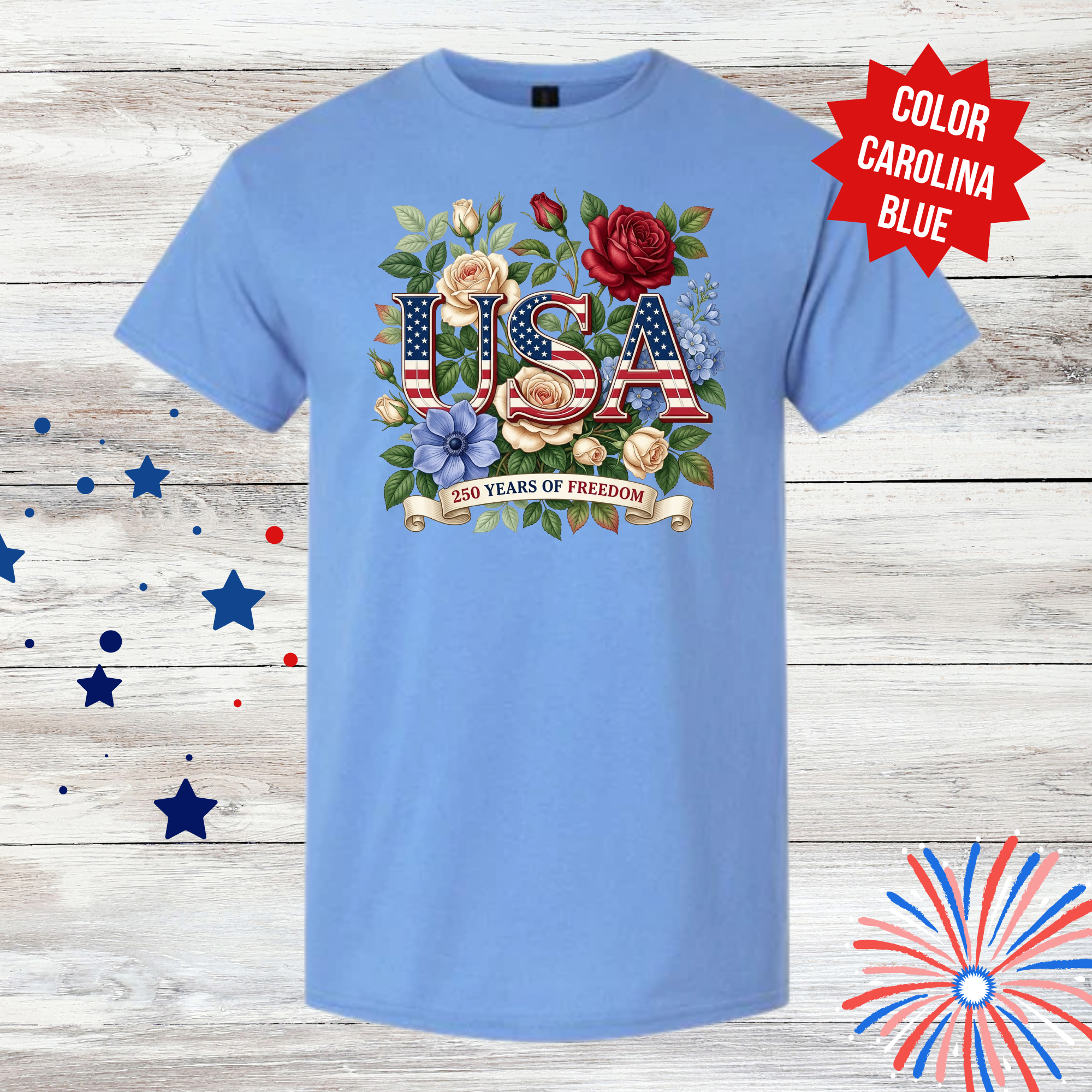 USA 250 Years of Freedom Shirt | Patriotic Floral T-Shirt | America 1776-2026 | Fourth of July Tee | Independence Day Shirt