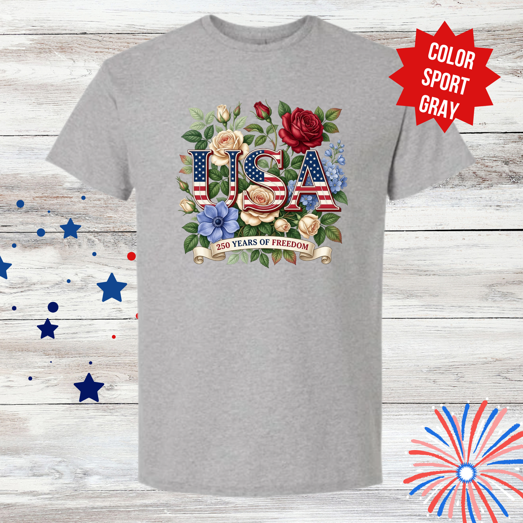 USA 250 Years of Freedom Shirt | Patriotic Floral T-Shirt | America 1776-2026 | Fourth of July Tee | Independence Day Shirt
