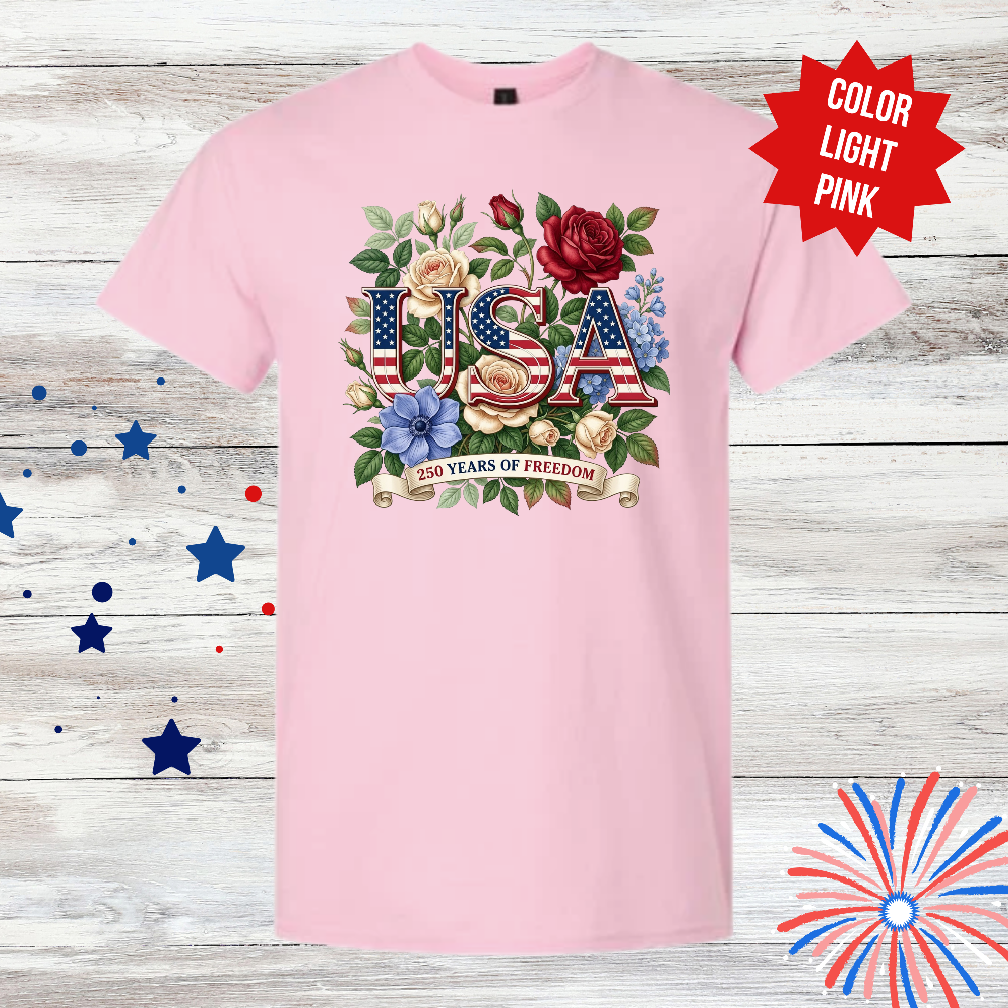 USA 250 Years of Freedom Shirt | Patriotic Floral T-Shirt | America 1776-2026 | Fourth of July Tee | Independence Day Shirt