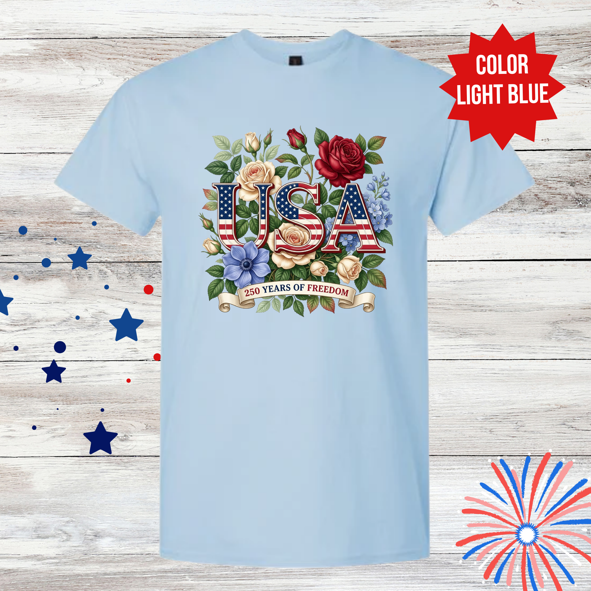 USA 250 Years of Freedom Shirt | Patriotic Floral T-Shirt | America 1776-2026 | Fourth of July Tee | Independence Day Shirt