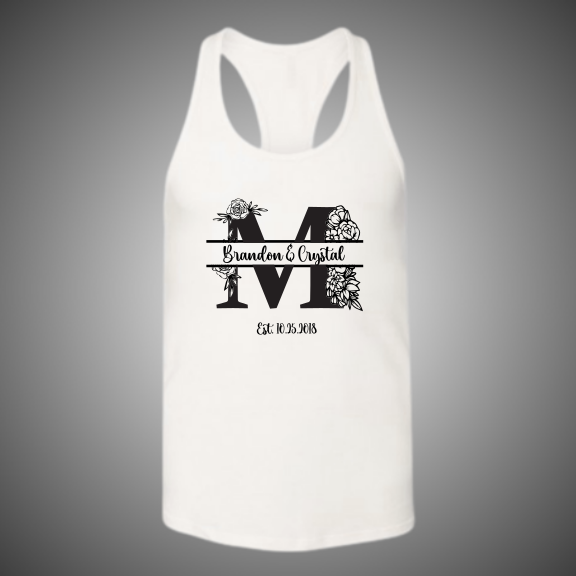 Monogram “M” Couples Anniversary Tank | Custom EST Date Floral Initial Tank Top | Personalized Wedding & Anniversary Gift