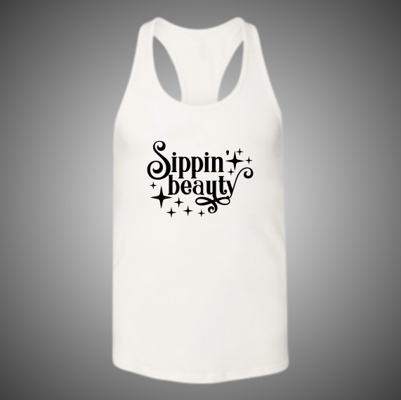 Sippin’ Beauty Tank Top | Aesthetic Script Graphic Tank | Cute Boutique Lounge Wear Top