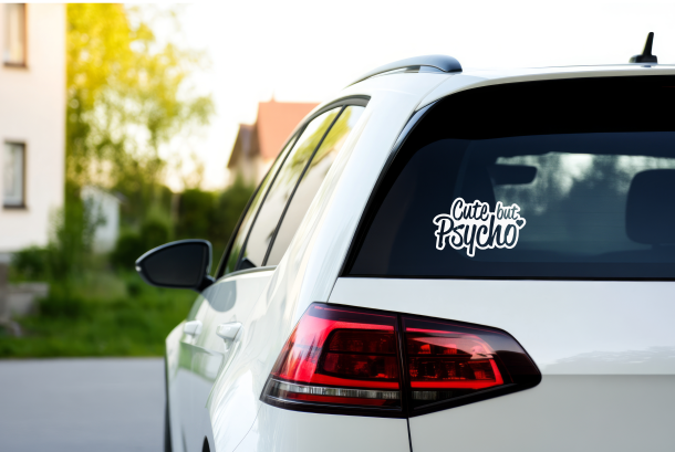 Cute But Psycho Car Decal | Funny Girl Car Sticker | Rear Window Vinyl Decal