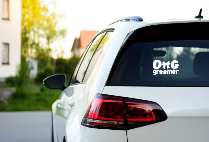 Dog Groomer Car Decal • Cute Paw Print & Bow Vinyl Sticker | Pet Grooming Window Decal | Dog Lover Gift